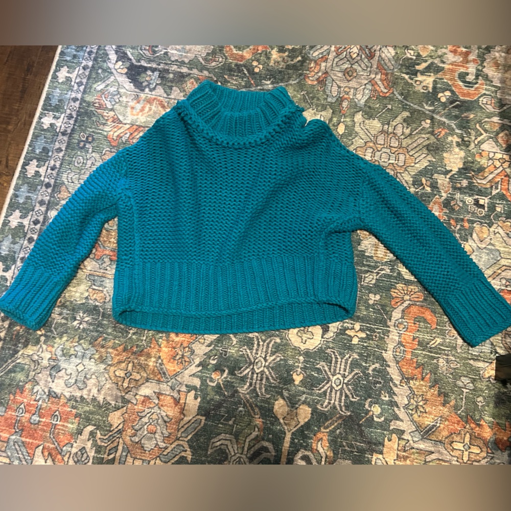 Free People Teal Cowl Neck Sweater